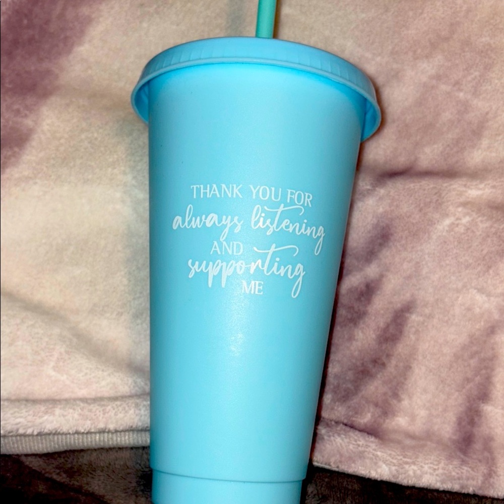 Blue Tumbler with Straw